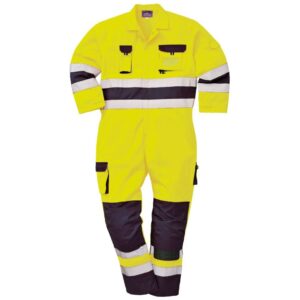 Portwest Nantes Hi-Vis Contrast Work Coverall - Yellow/Navy