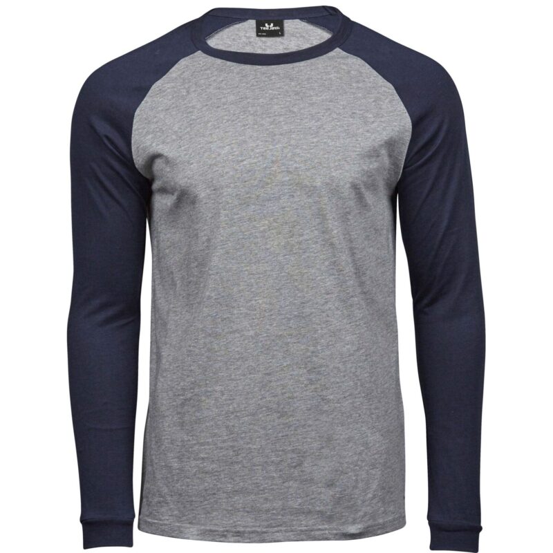 Tee Jays Men's Baseball Tee - Heather Grey/Navy