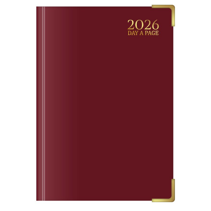 U. 2026 Luxury A5 Hardback Page a Day Half Page Weekends Diary - Burgundy Red