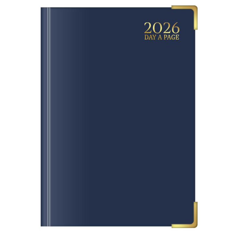U. 2026 Luxury A5 Hardback Page a Day Half Page Weekends Diary - Navy Blue