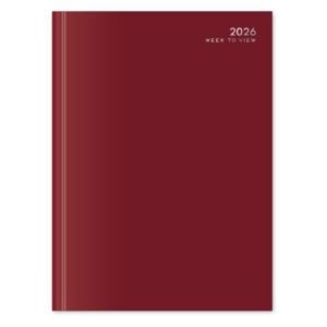 U. 2026 A4 Hardback Week To View Diary - Burgundy Red