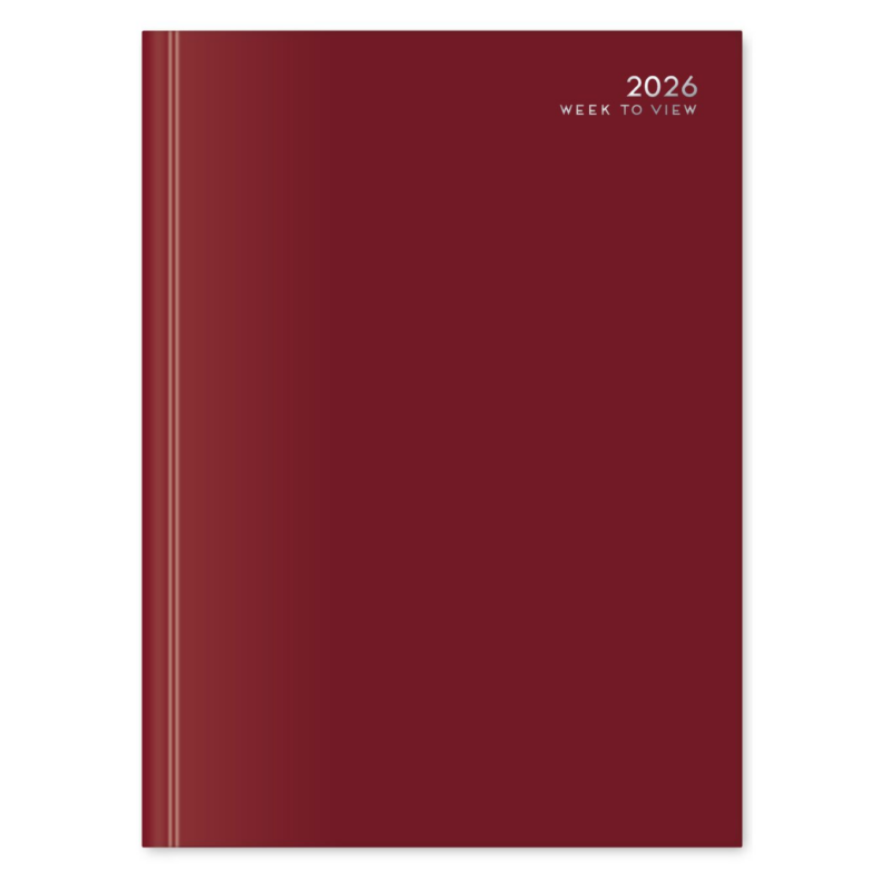 U. 2026 A4 Hardback Week To View Diary - Burgundy Red