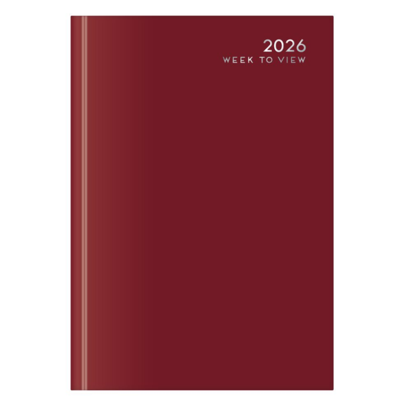 U. 2026 A5 Hardback Week To View Diary - Burgundy Red