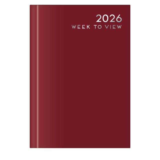 U. 2026 A6 Hardback Week To View Diary - Burgundy Red