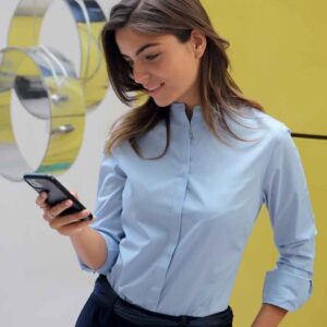 NEOBLU Ladies Bart Mao Collar Long Sleeve Poplin Shirt