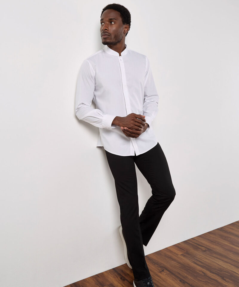 Kustom Kit Long Sleeve Tailored Mandarin Collar Shirt