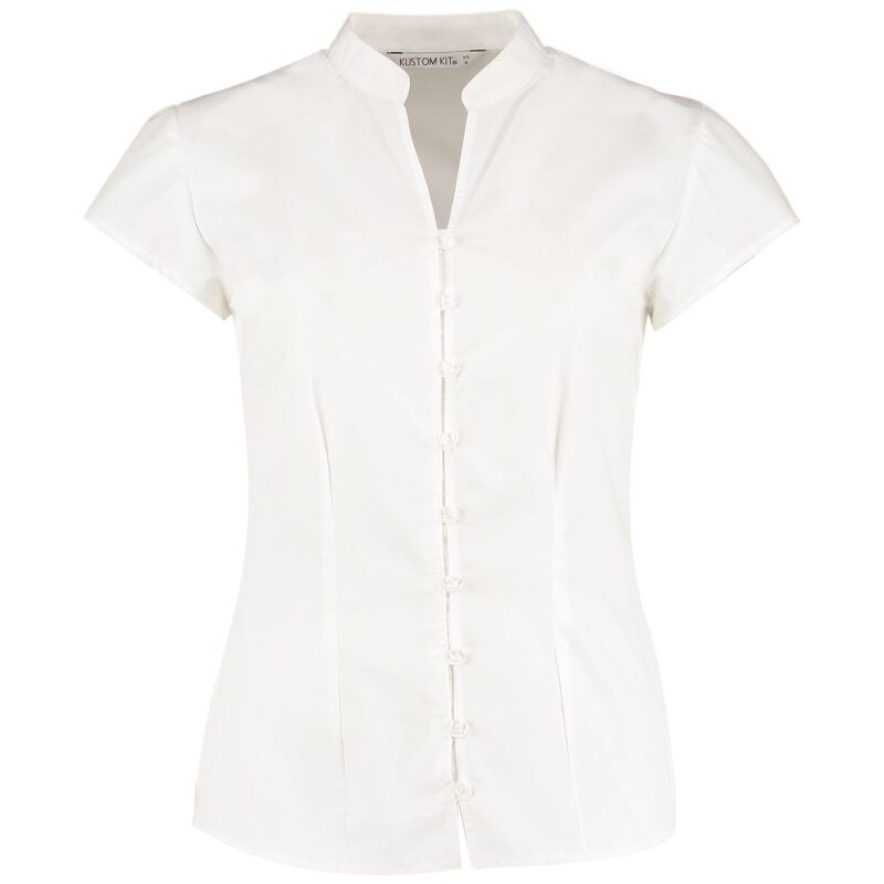 Kustom Kit Ladies Cap Sleeve V Neck Tailored Continental Blouse