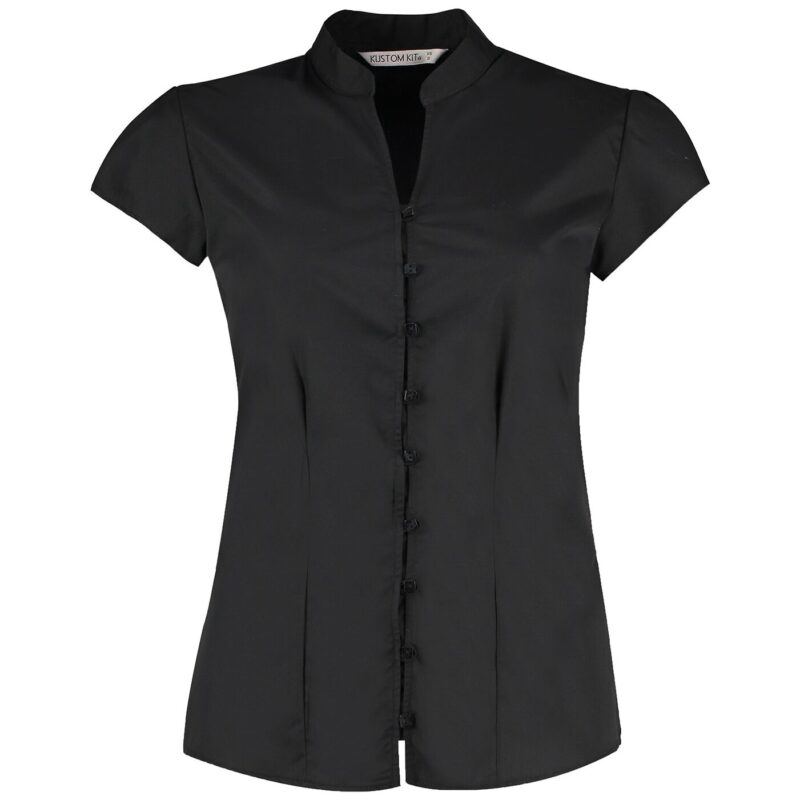 Kustom Kit Ladies Cap Sleeve V Neck Tailored Continental Blouse