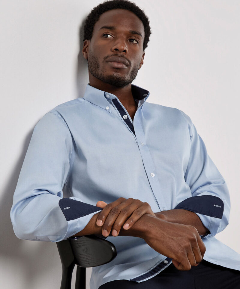 Kustom Kit Premium Long Sleeve Contrast Tailored Oxford Shirt