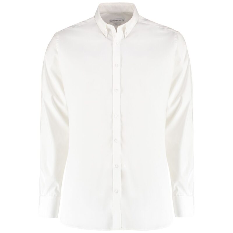 Kustom Kit Slim Fit Stretch Long Sleeve Oxford Shirt