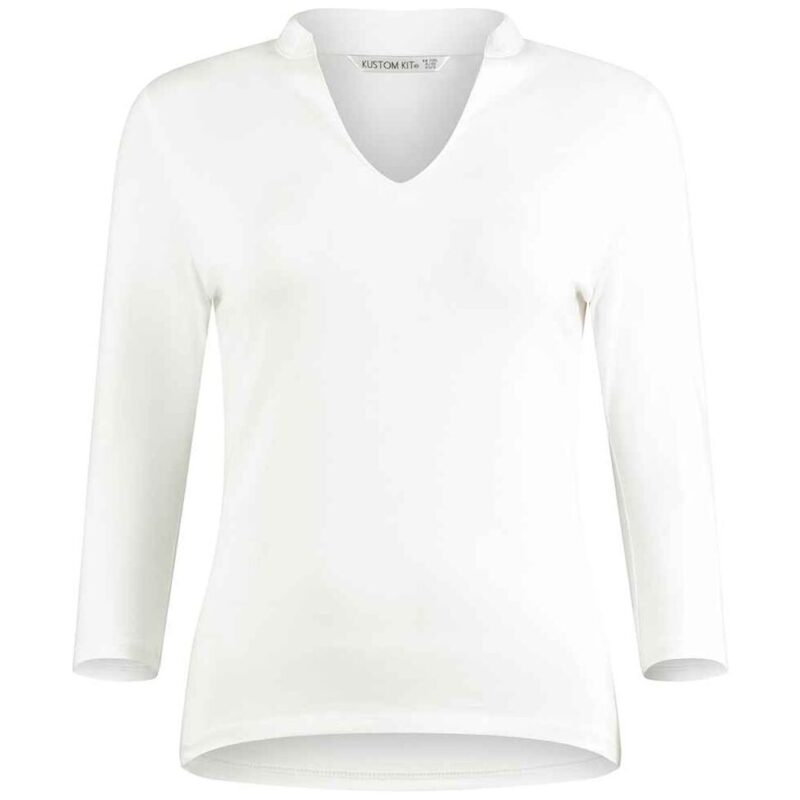 Kustom Kit Ladies 3/4 Sleeve Mandarin Collar Top