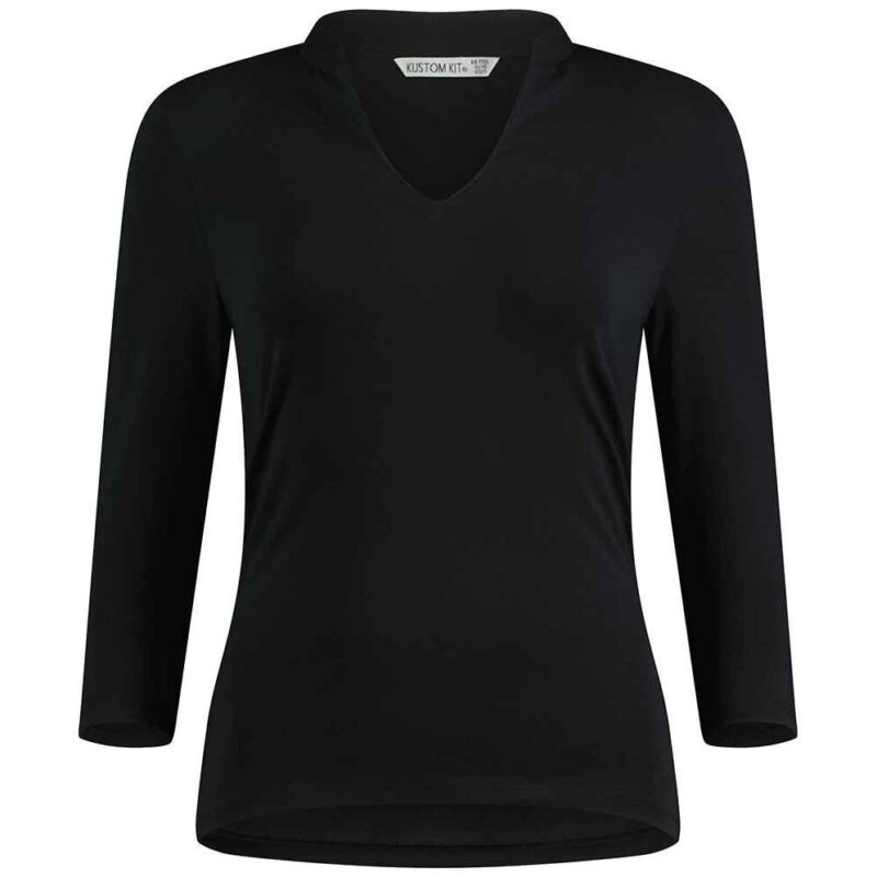 Kustom Kit Ladies 3/4 Sleeve Mandarin Collar Top