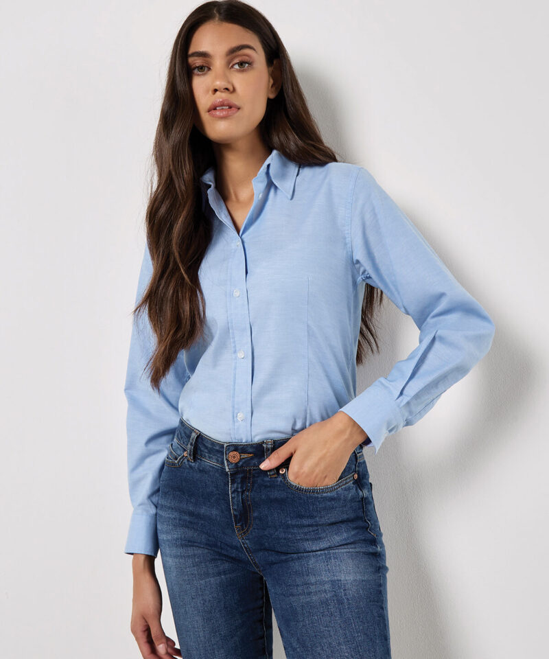 Kustom Kit Ladies Long Sleeve Tailored Workwear Oxford Shirt