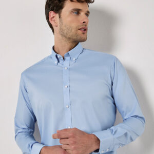 Kustom Kit Slim Fit Stretch Long Sleeve Oxford Shirt