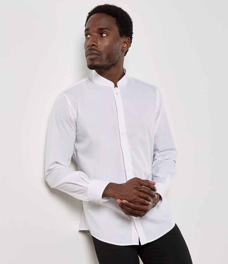 Kustom Kit Long Sleeve Tailored Mandarin Collar Shirt