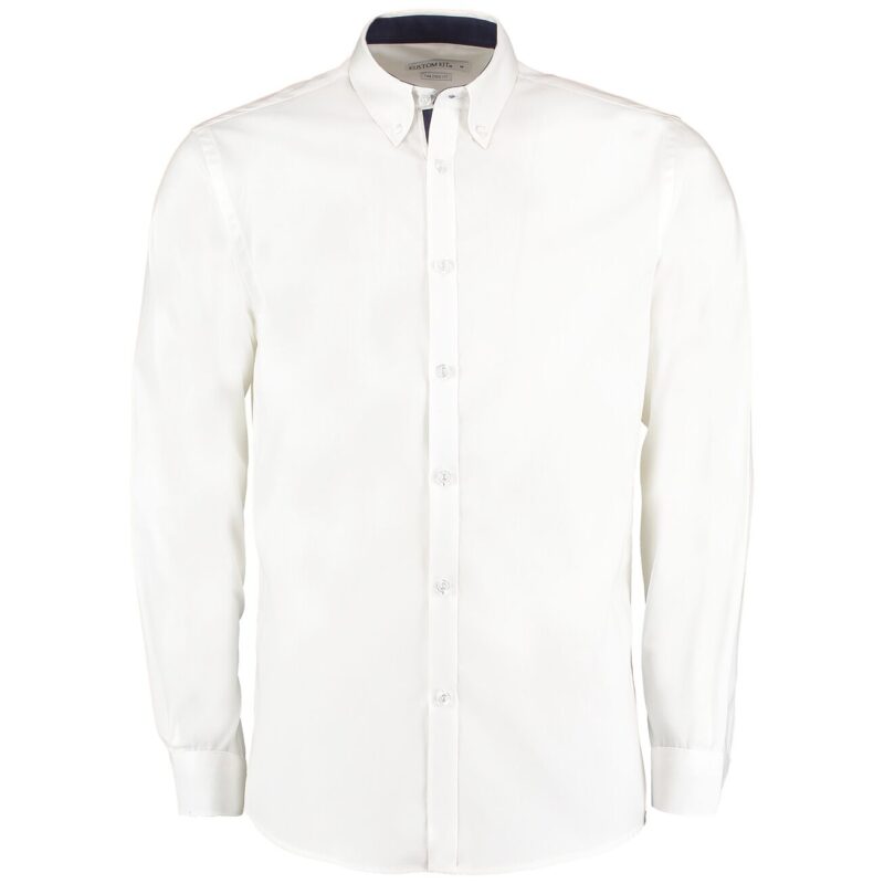 Kustom Kit Premium Long Sleeve Contrast Tailored Oxford Shirt