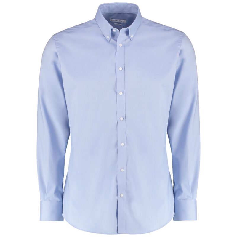 Kustom Kit Slim Fit Stretch Long Sleeve Oxford Shirt