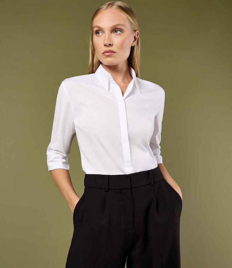 Kustom Kit Ladies 3/4 Sleeve Tailored Continental Shirt