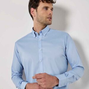 Kustom Kit Slim Fit Stretch Long Sleeve Oxford Shirt