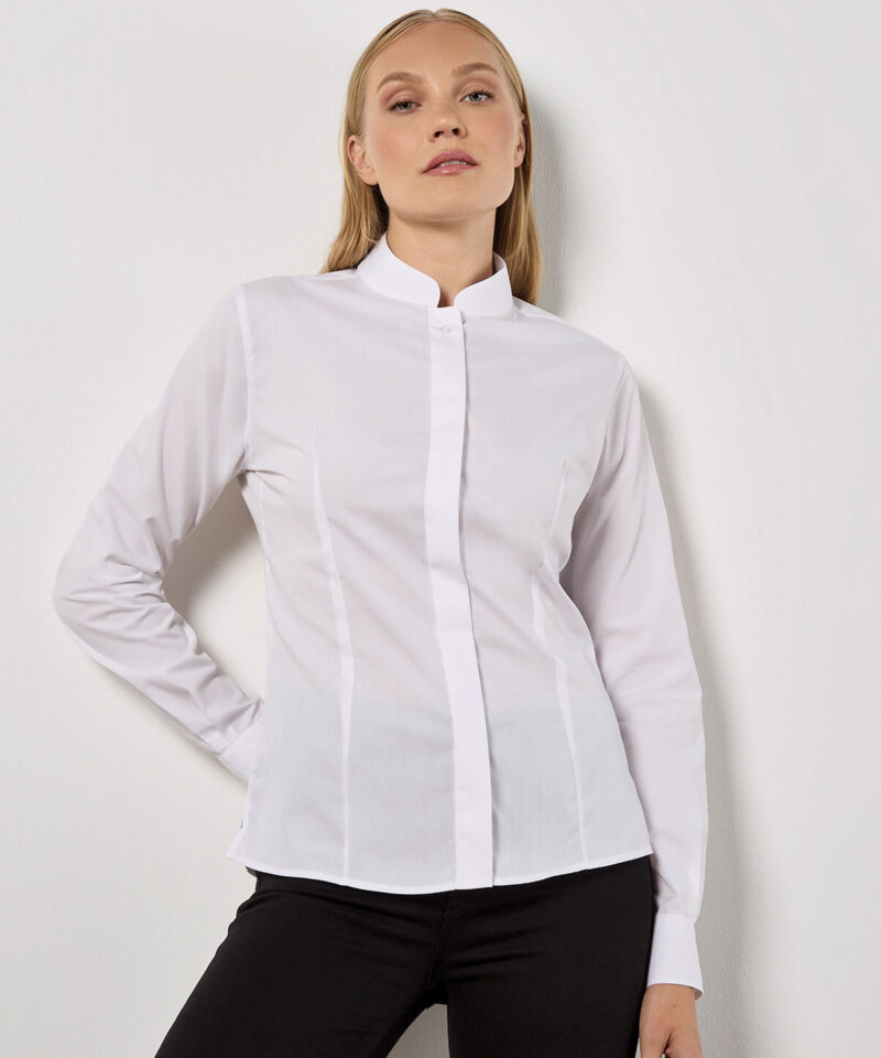Kustom Kit Ladies Long Sleeve Tailored Mandarin Collar Shirt