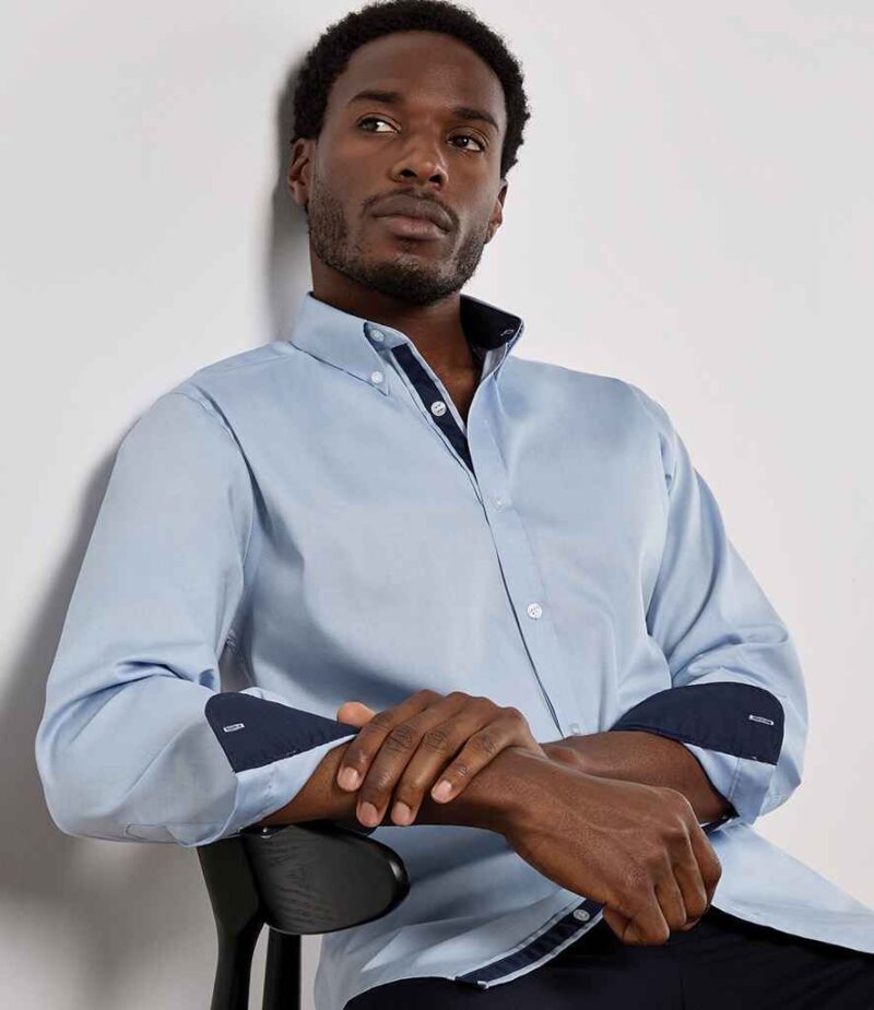 Kustom Kit Premium Long Sleeve Contrast Tailored Oxford Shirt