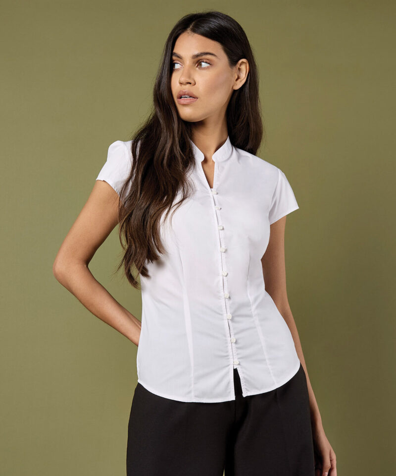Kustom Kit Ladies Cap Sleeve V Neck Tailored Continental Blouse