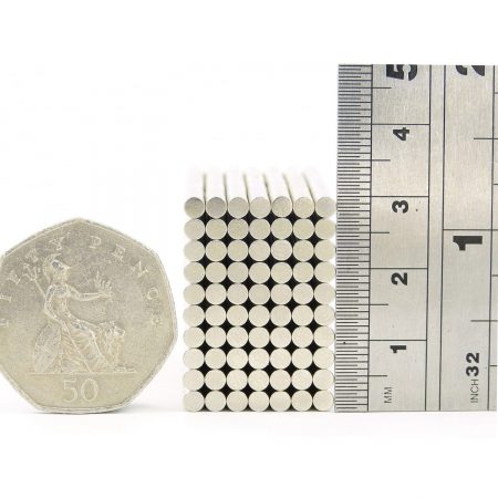 3mm x 1mm neodymium magnets comparison in size to 50p