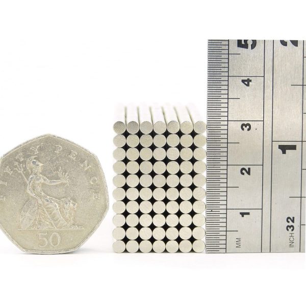 3mm x 1mm neodymium magnets comparison in size to 50p
