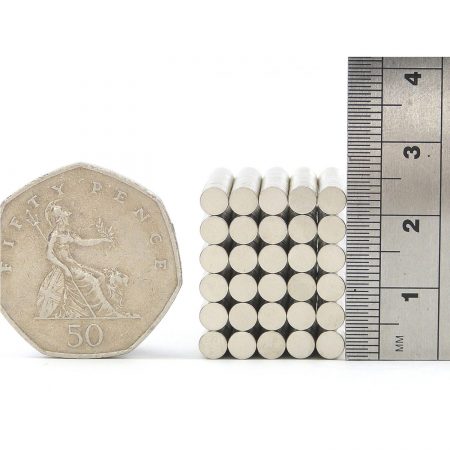 4mm x 1mm neodymium magnets comparison in size to 50p