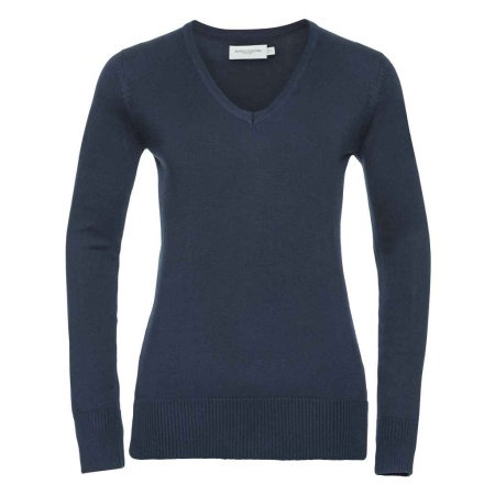 Russell Collection Ladies Cotton Acrylic V Neck Sweater