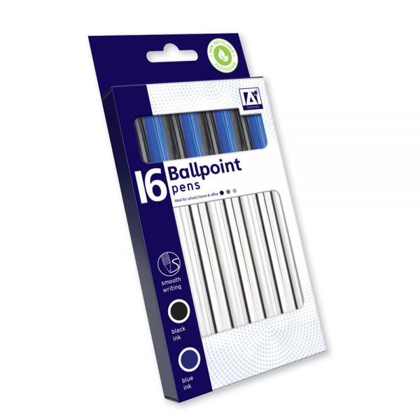 A* Stationery Blue & Black Ballpoint Pens Pack of 16