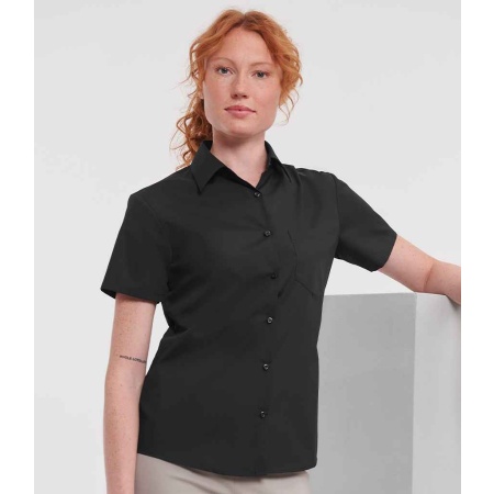 Russell Collection Ladies Short Sleeve Easy Care Poplin Shirt