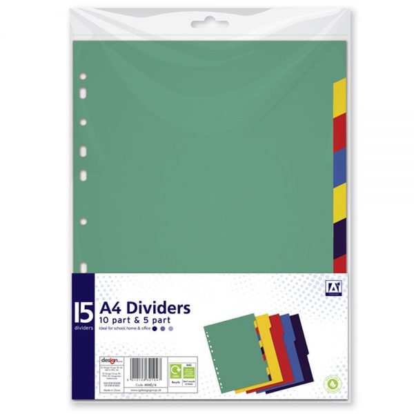A* Stationery A4 File Dividers 15 Part Tabbed Multi Punched