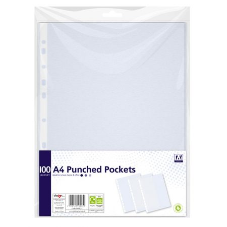 A* Stationery A4 Punched Pockets Pack of 100