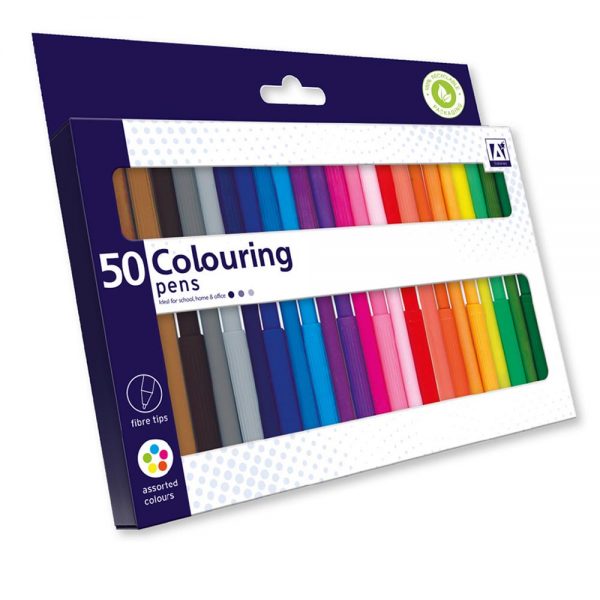 A* Stationery Assorted Fibre Tip Colouring Pens Pack of 50