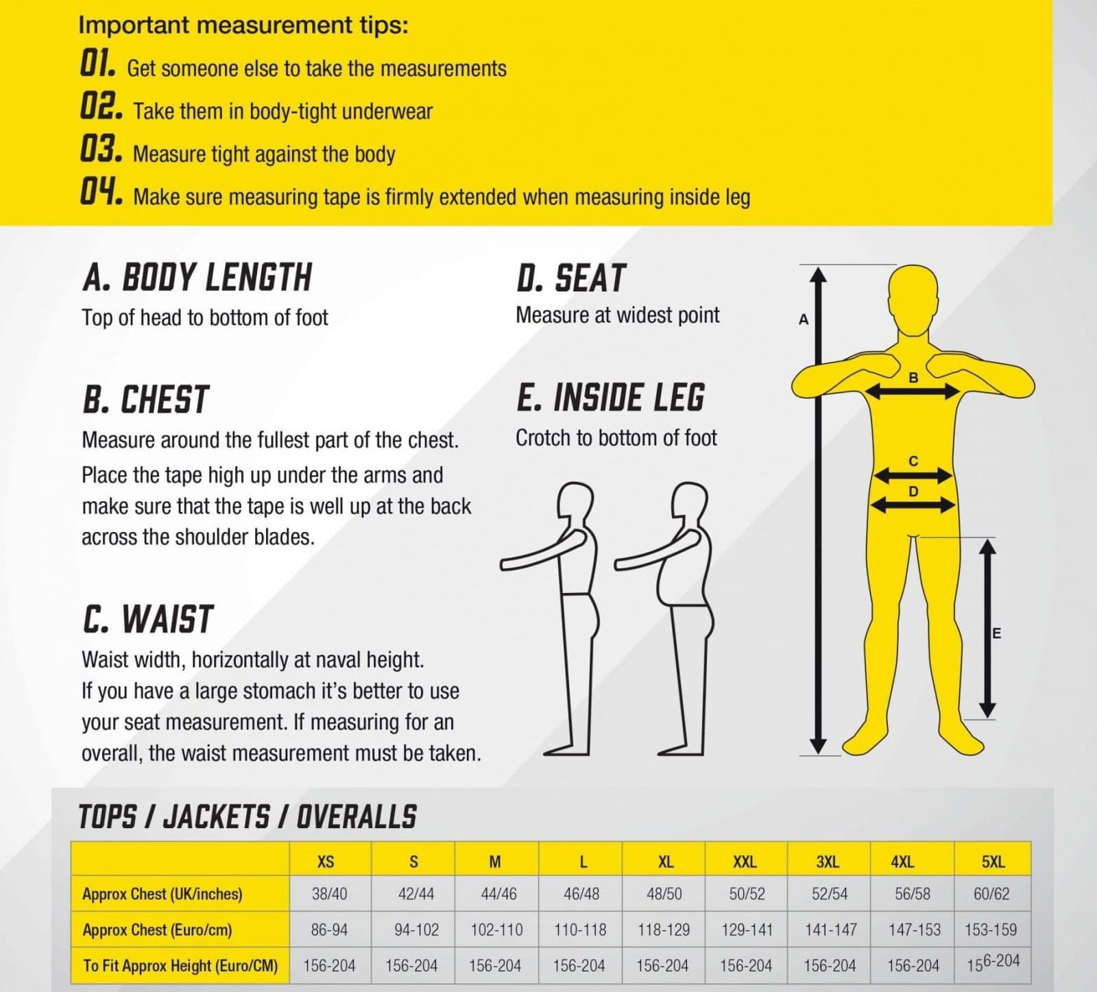 standsafe size guide for tops and jackets