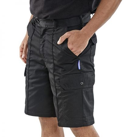 click workwear combat shorts in black side view