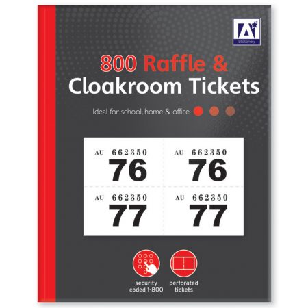 A* Stationery Raffle / Cloakroom Tickets Book 1-800