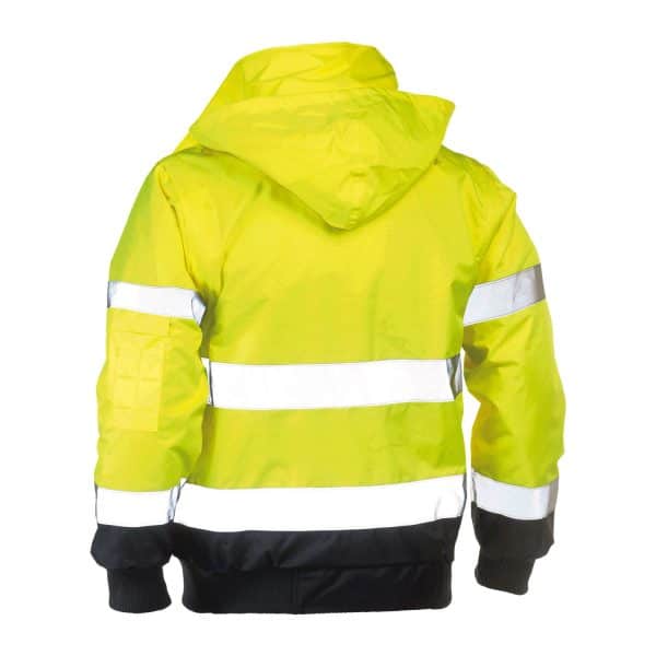 herock hi vis yellow and navy hooded jacket reverse