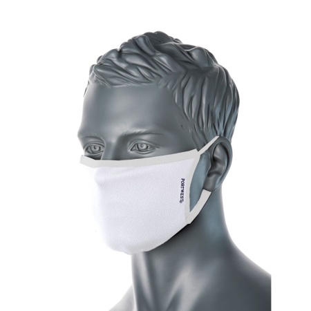 Portwest 3-Ply Anti-Microbial Fabric Face Mask White CV33