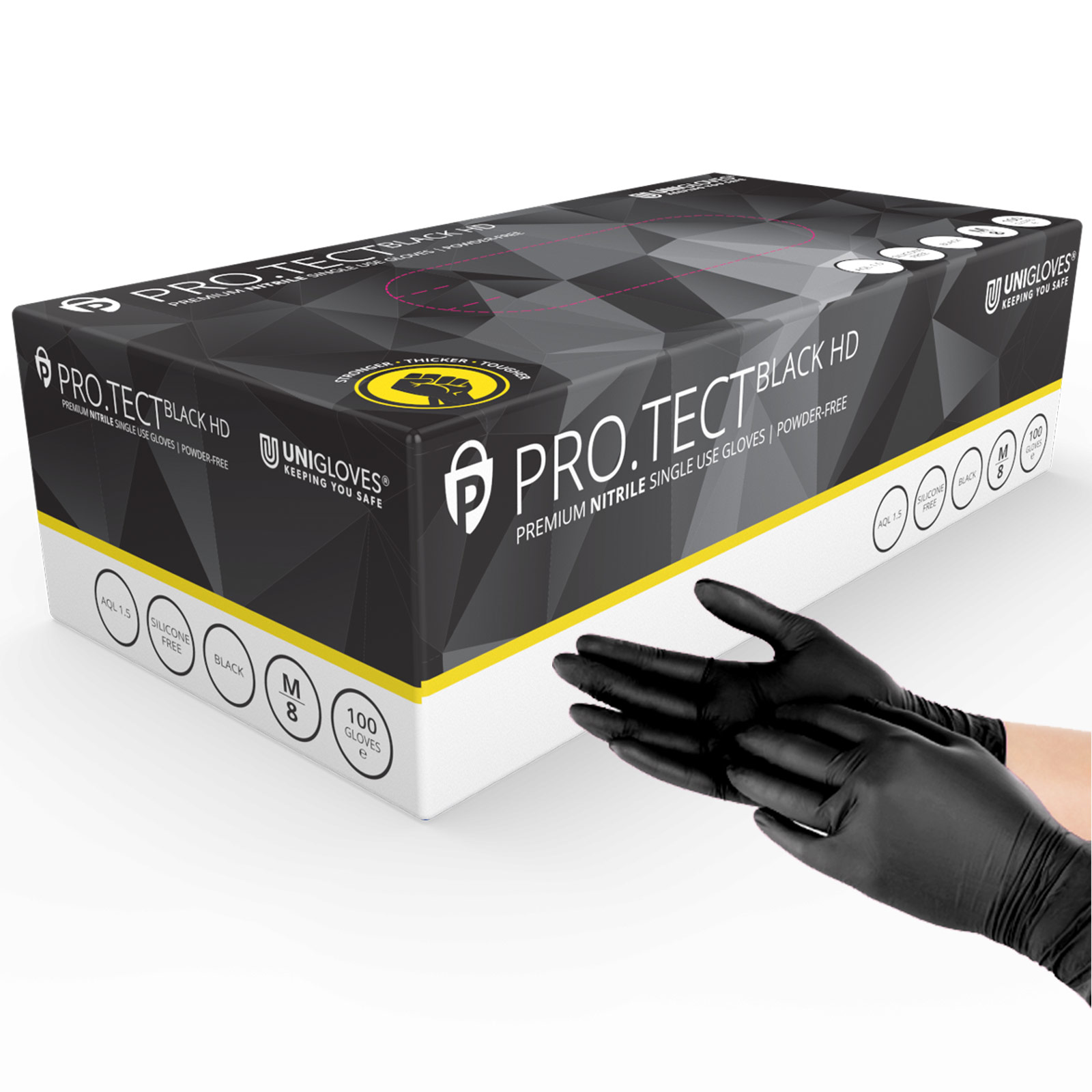Unigloves PRO.TECT Black HD - Heavy Duty Disposable Nitrile Gloves ...